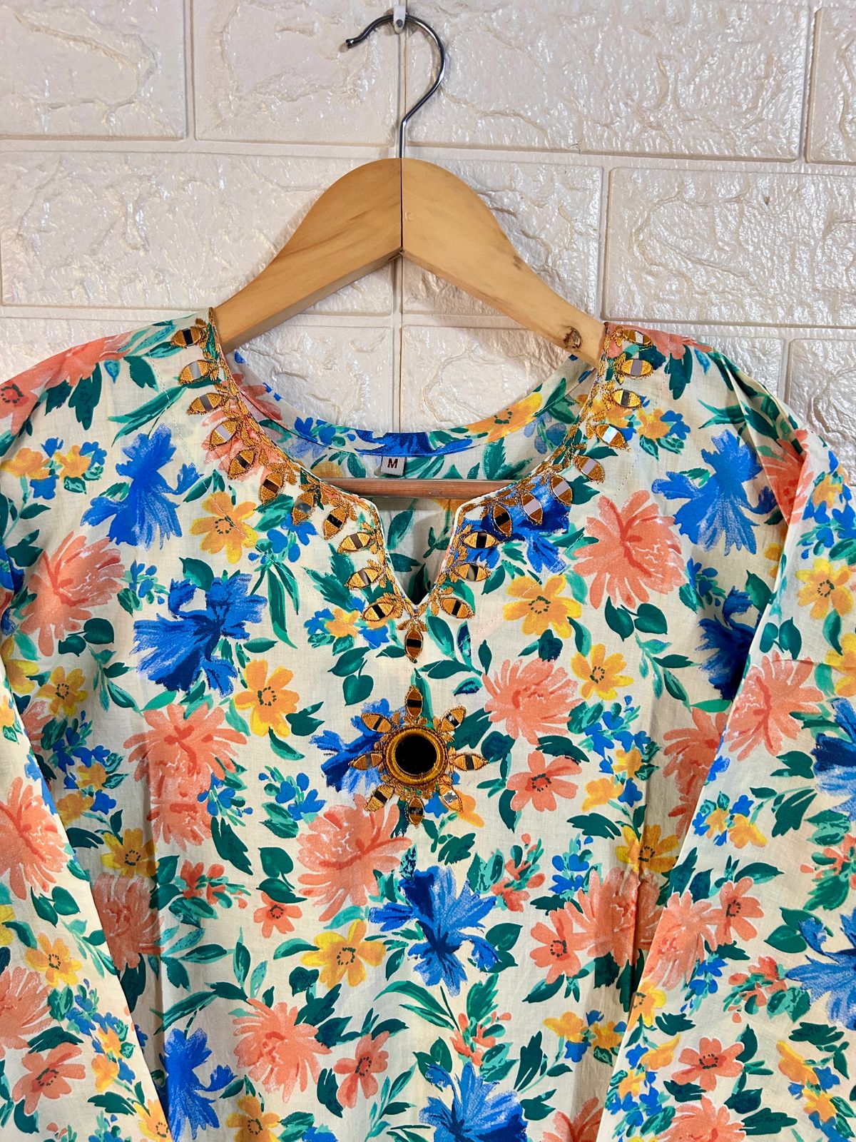 Embroidered neck cotton kurti