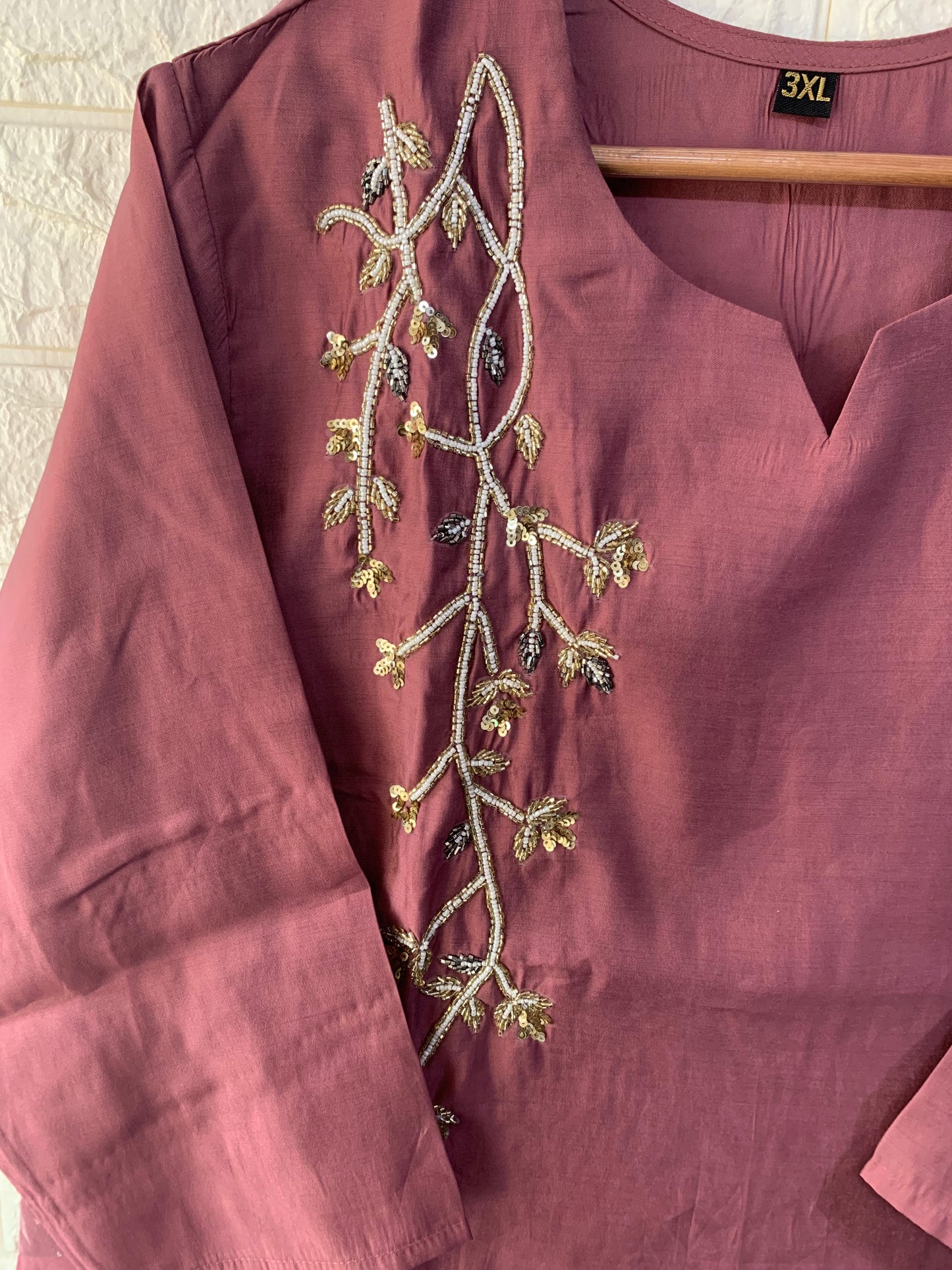 Plus size cotton silk Embroidered co-ord set