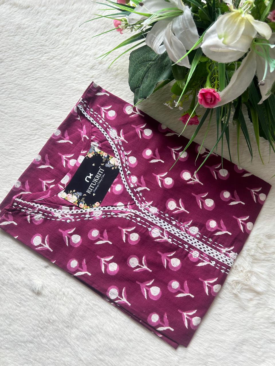 Embellished v -neck cotton kurti