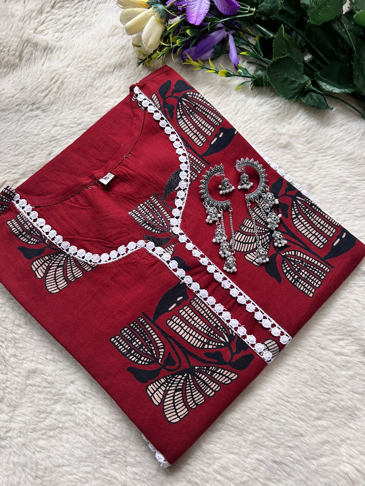 Cotton lace Kurti length 44/45 Arms3/4th