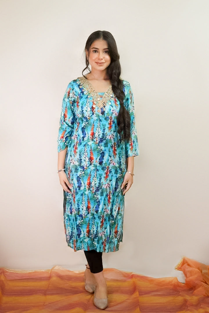 occasion wear embelished v neck kurti