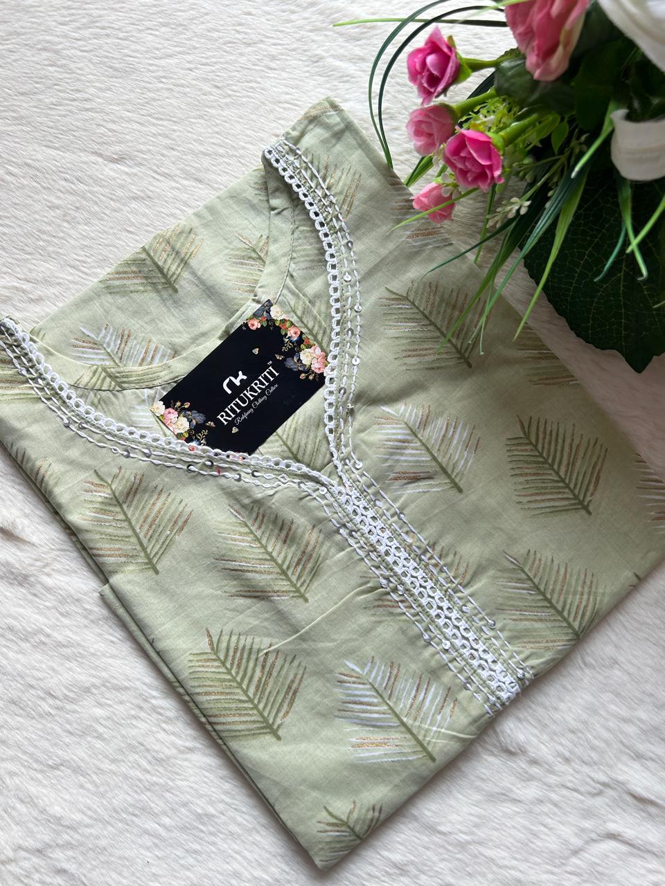Embellished v -neck cotton kurti
