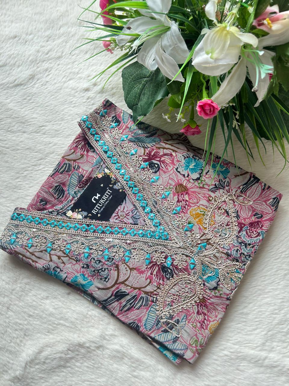 Muslin v-neck kurti
