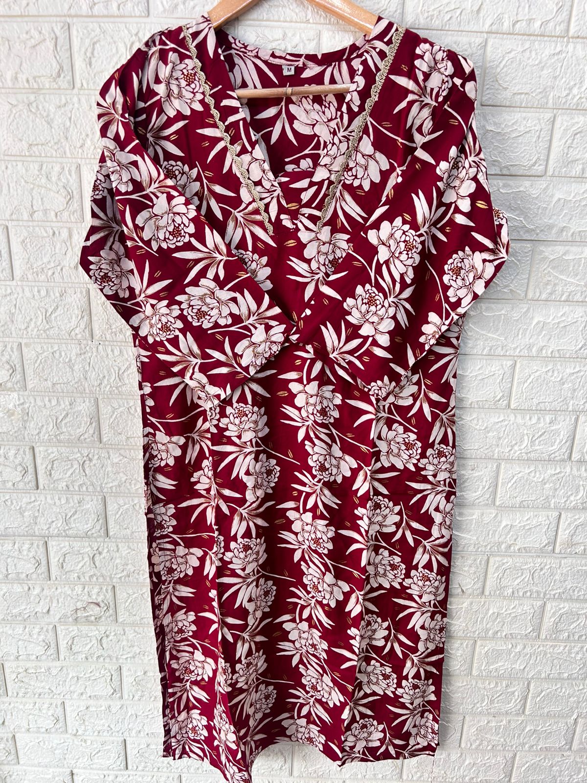 Rayon v neck lace embroidered kurtis