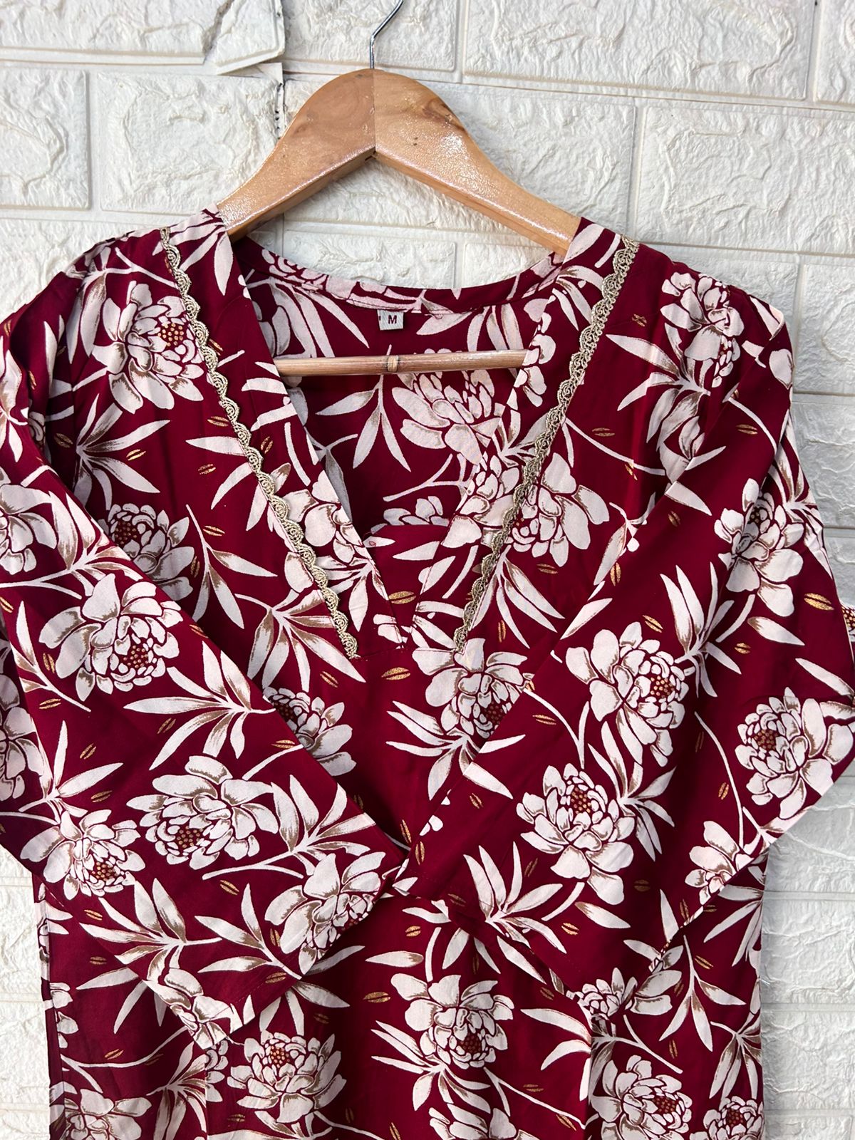 Rayon v neck lace embroidered kurtis