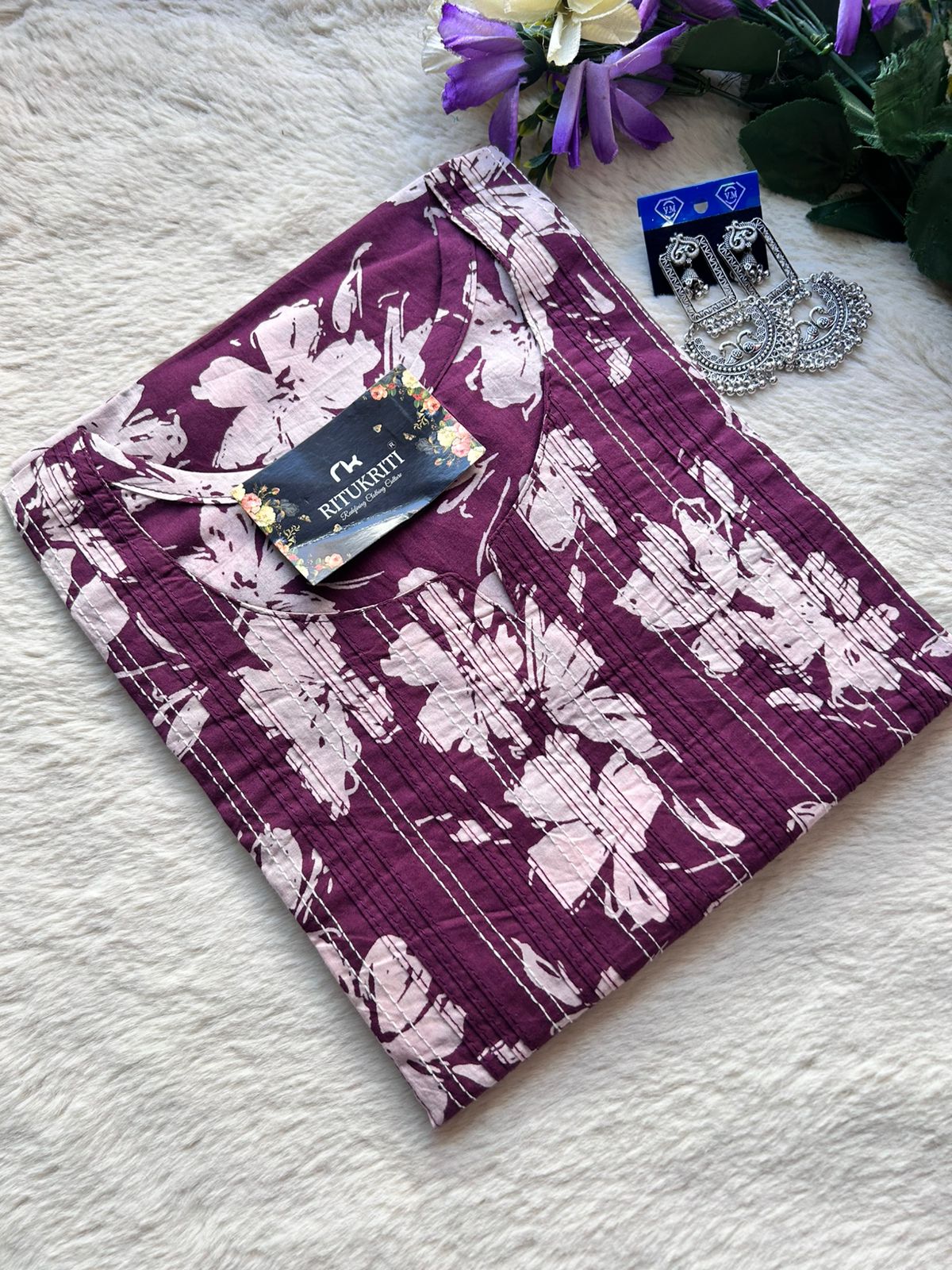 Thread work cotton kurti
