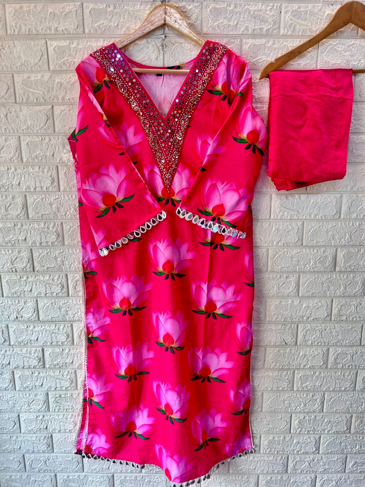 Heavy mirror work with bell Arms two piece sets