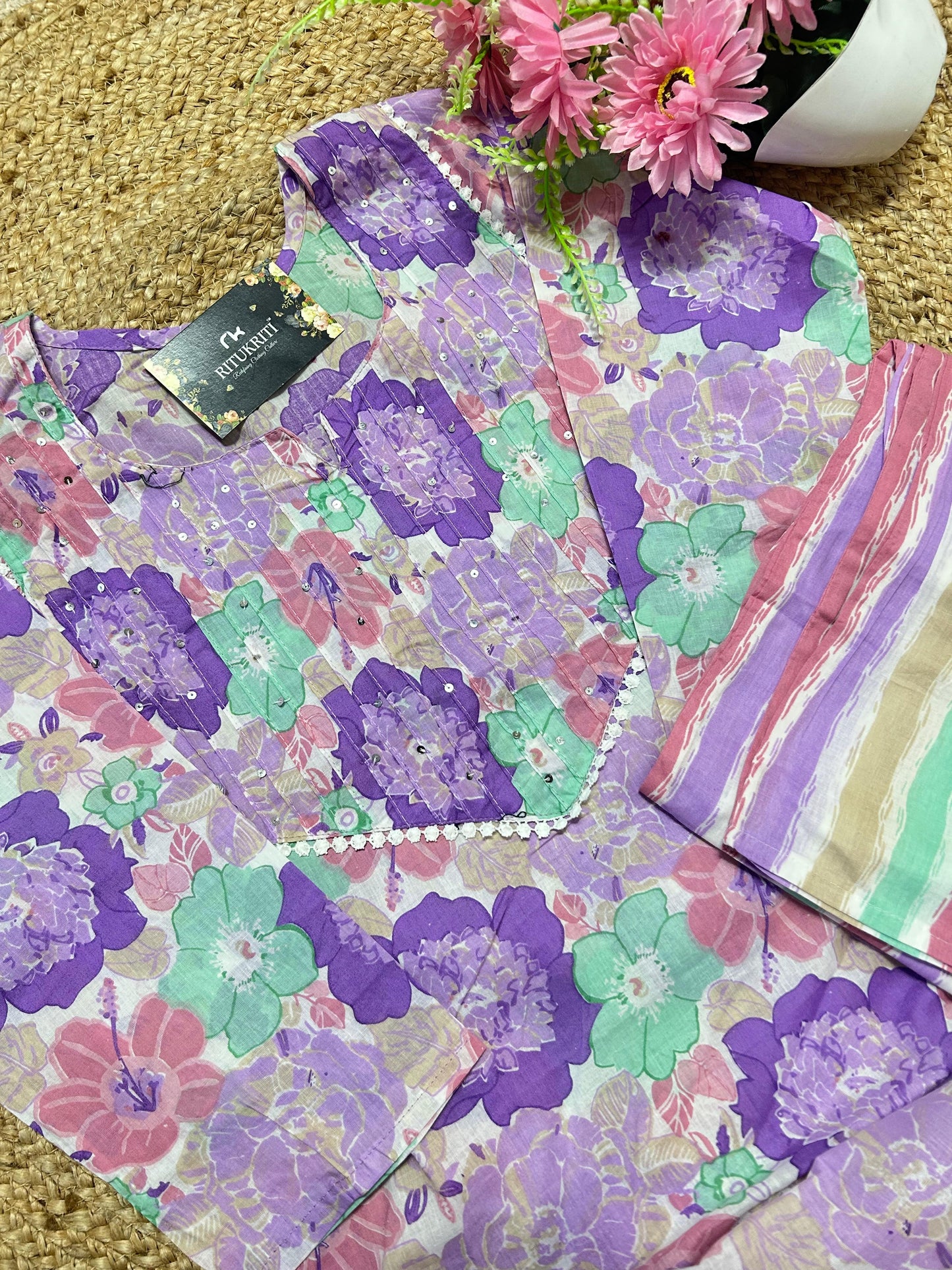 Round neck neck cotton two piece