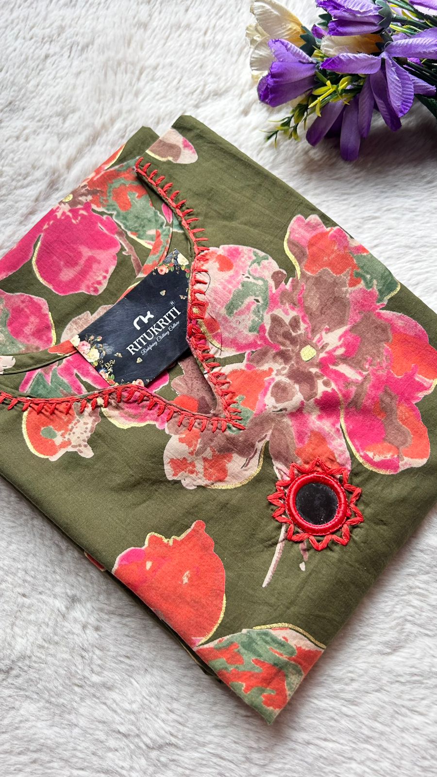 Embroidered neck cotton kurti