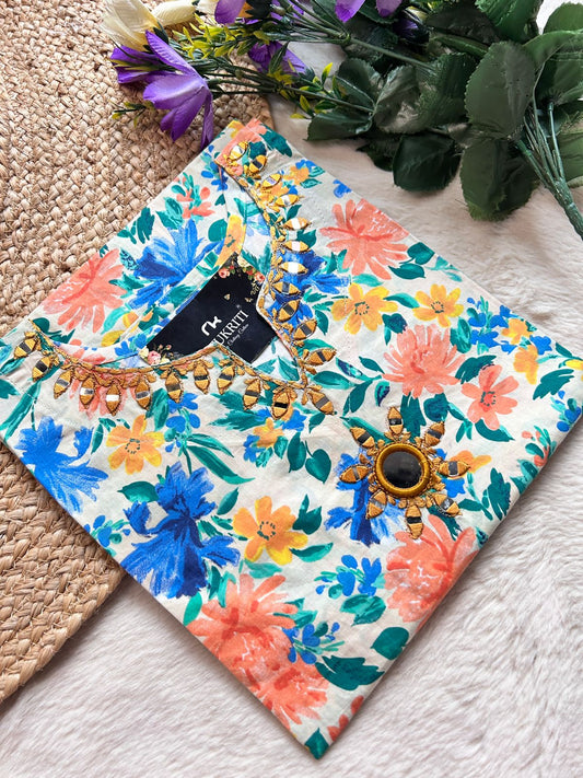 Embroidered neck cotton kurti