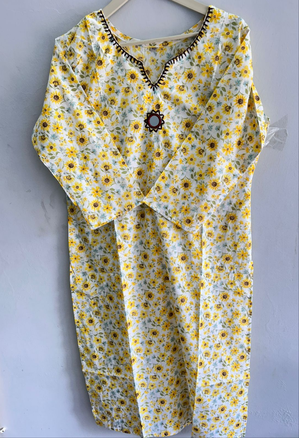 Embroidered neck cotton kurti