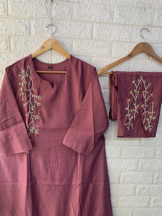 Plus size cotton silk Embroidered co-ord set