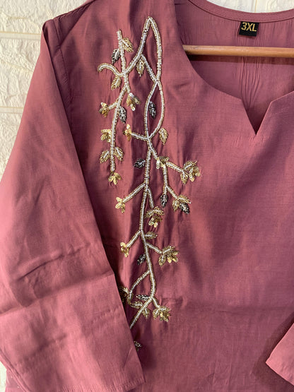Plus size cotton silk Embroidered co-ord set