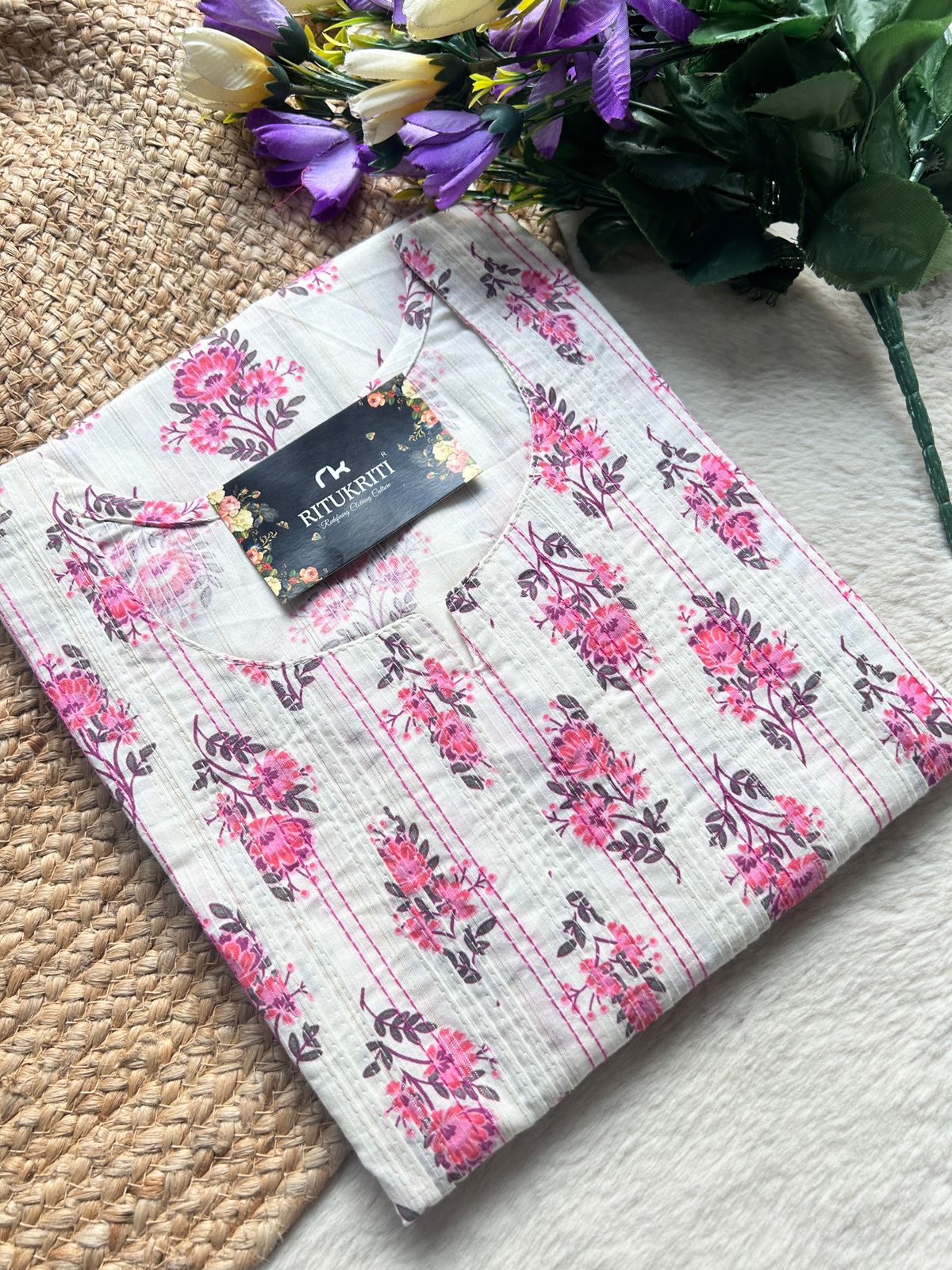 Thread work cotton kurti