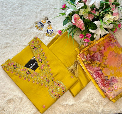 Muslin v-neck dupatta set