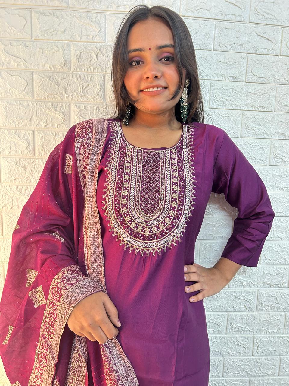 Cotton silk three piece