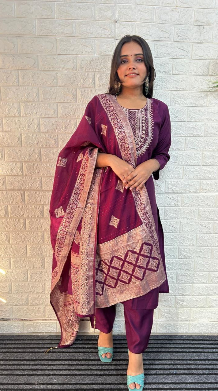 Cotton silk three piece