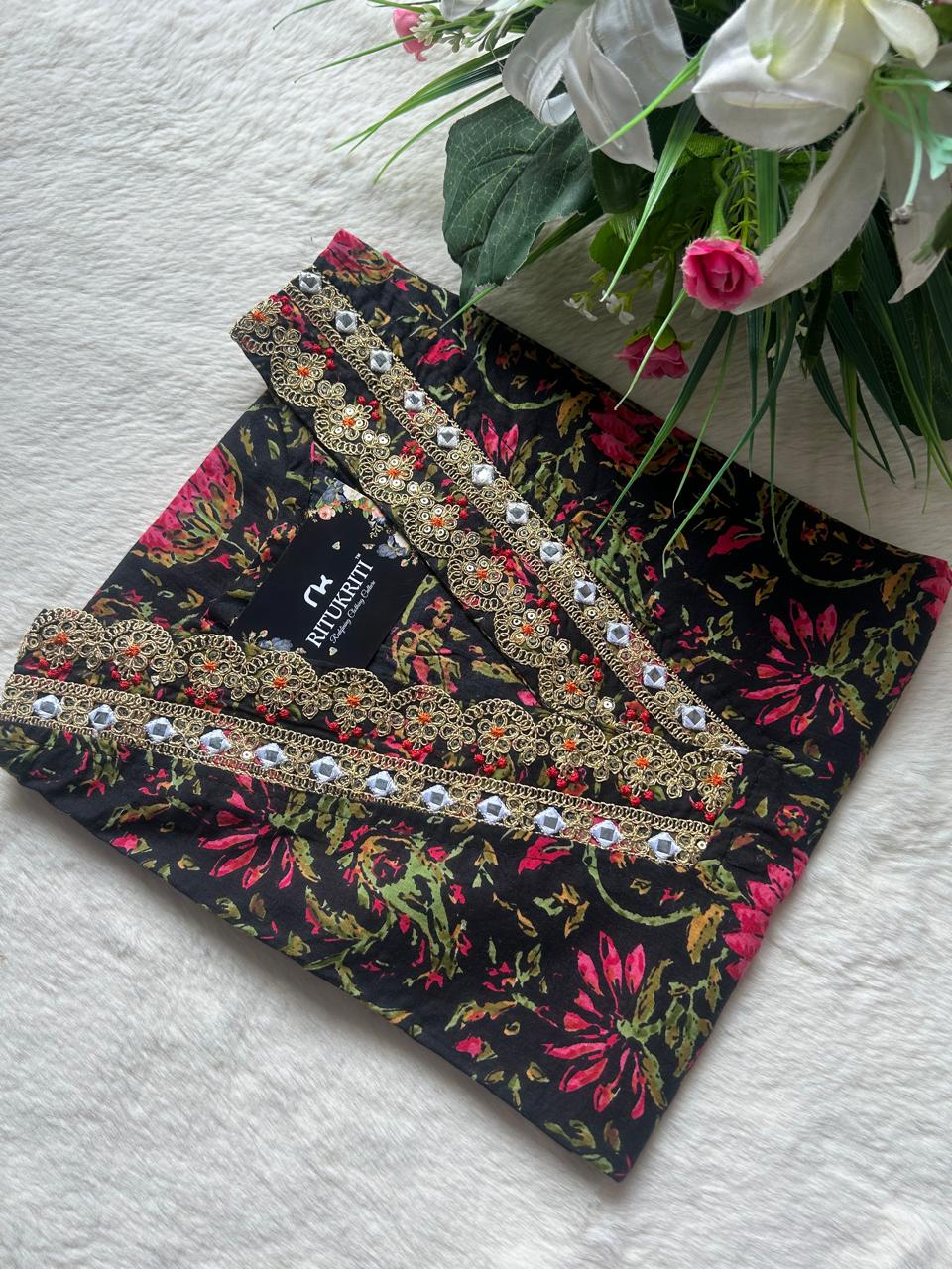 Embroidered  v -neck   kurti