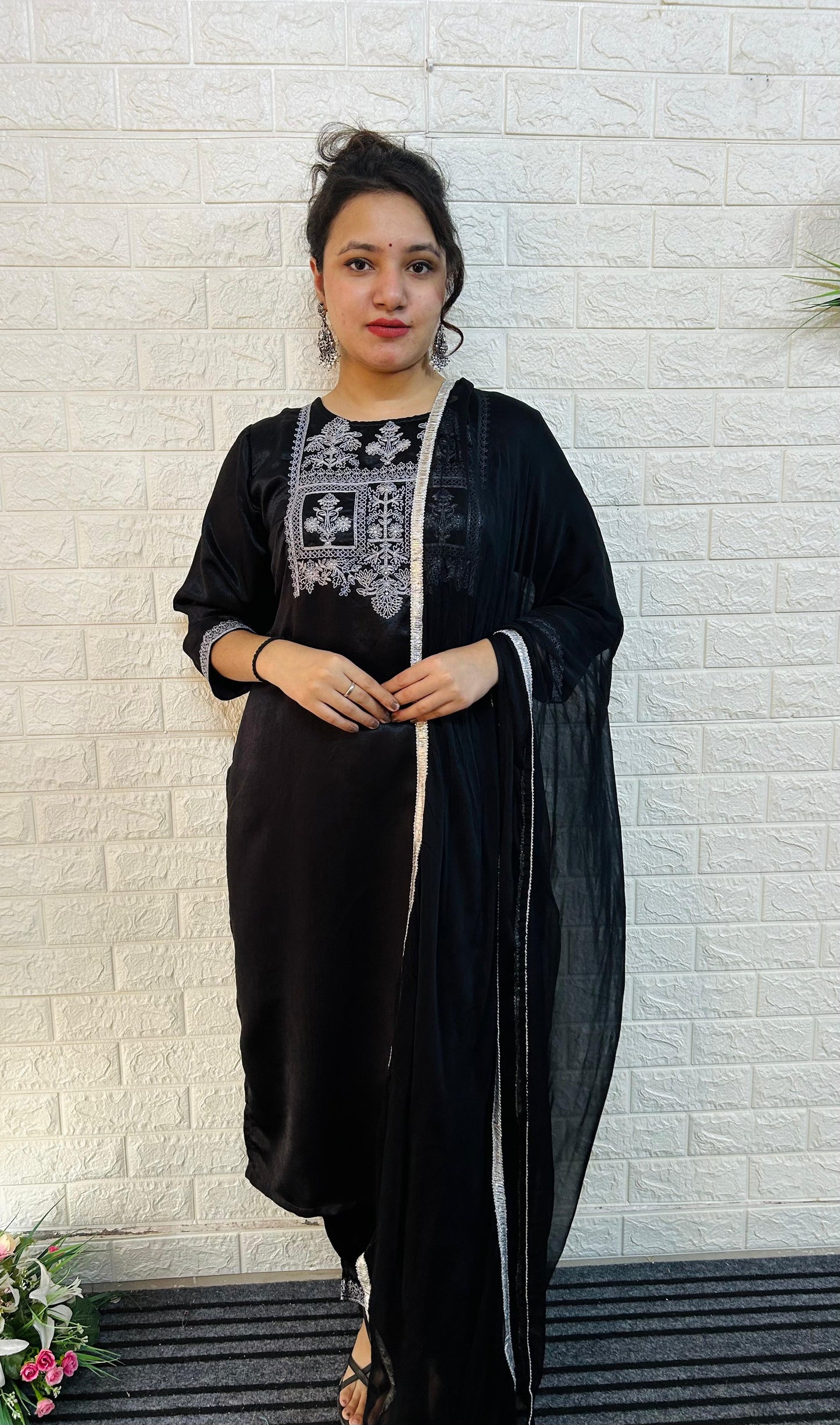Micro-velvet suit set with lining