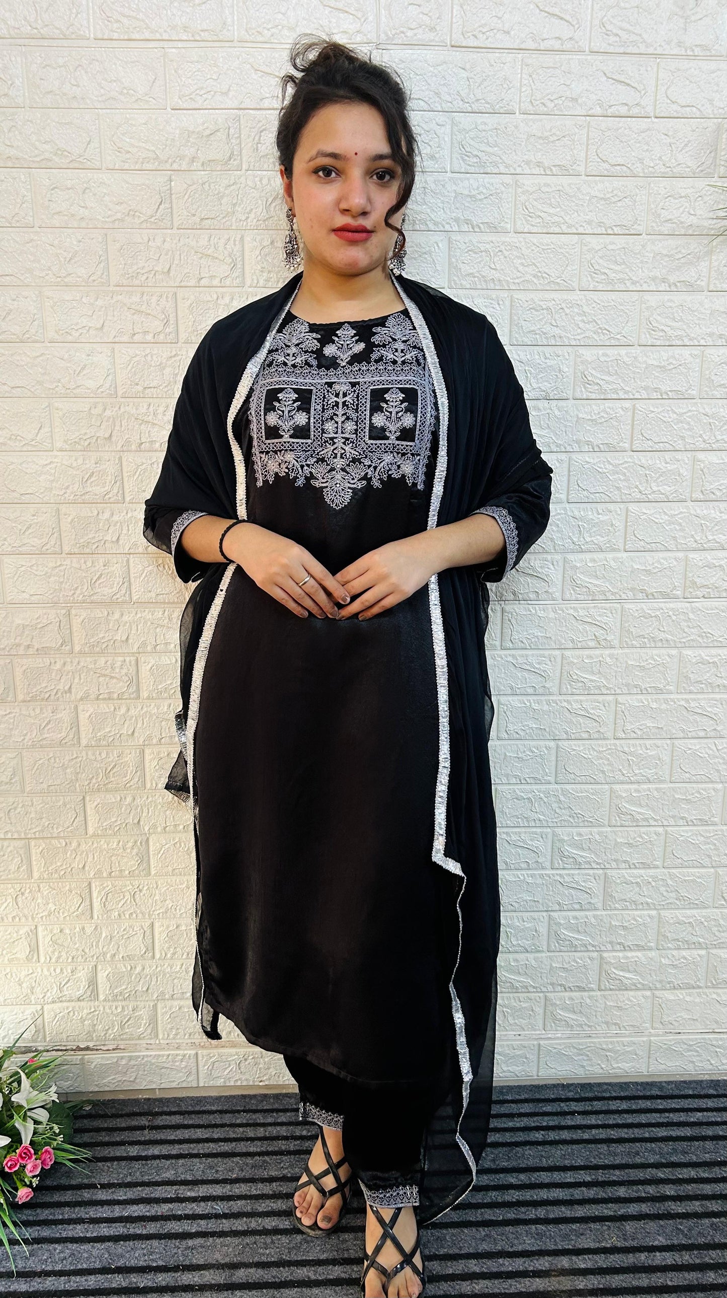 Micro-velvet suit set with lining