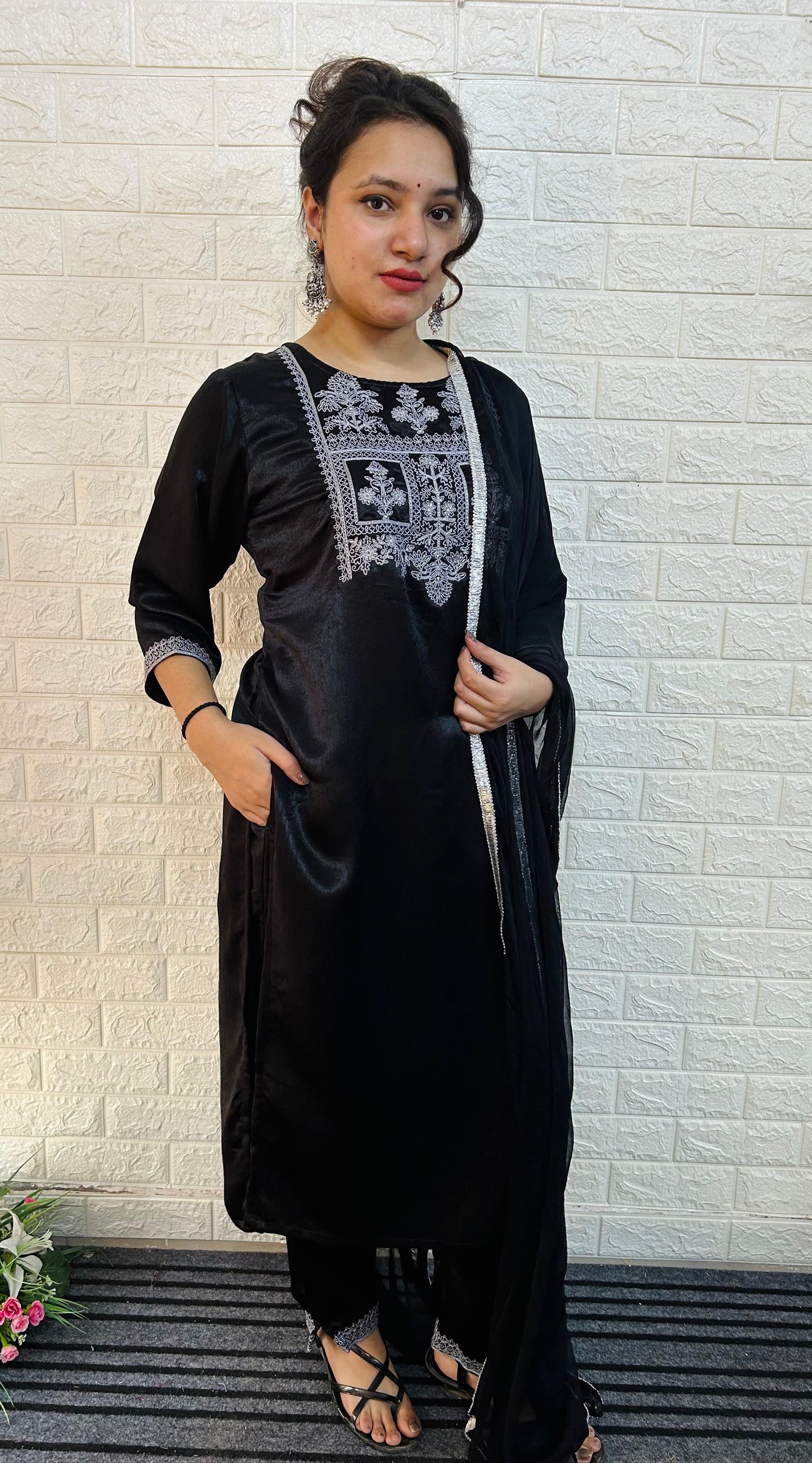 Micro-velvet suit set with lining