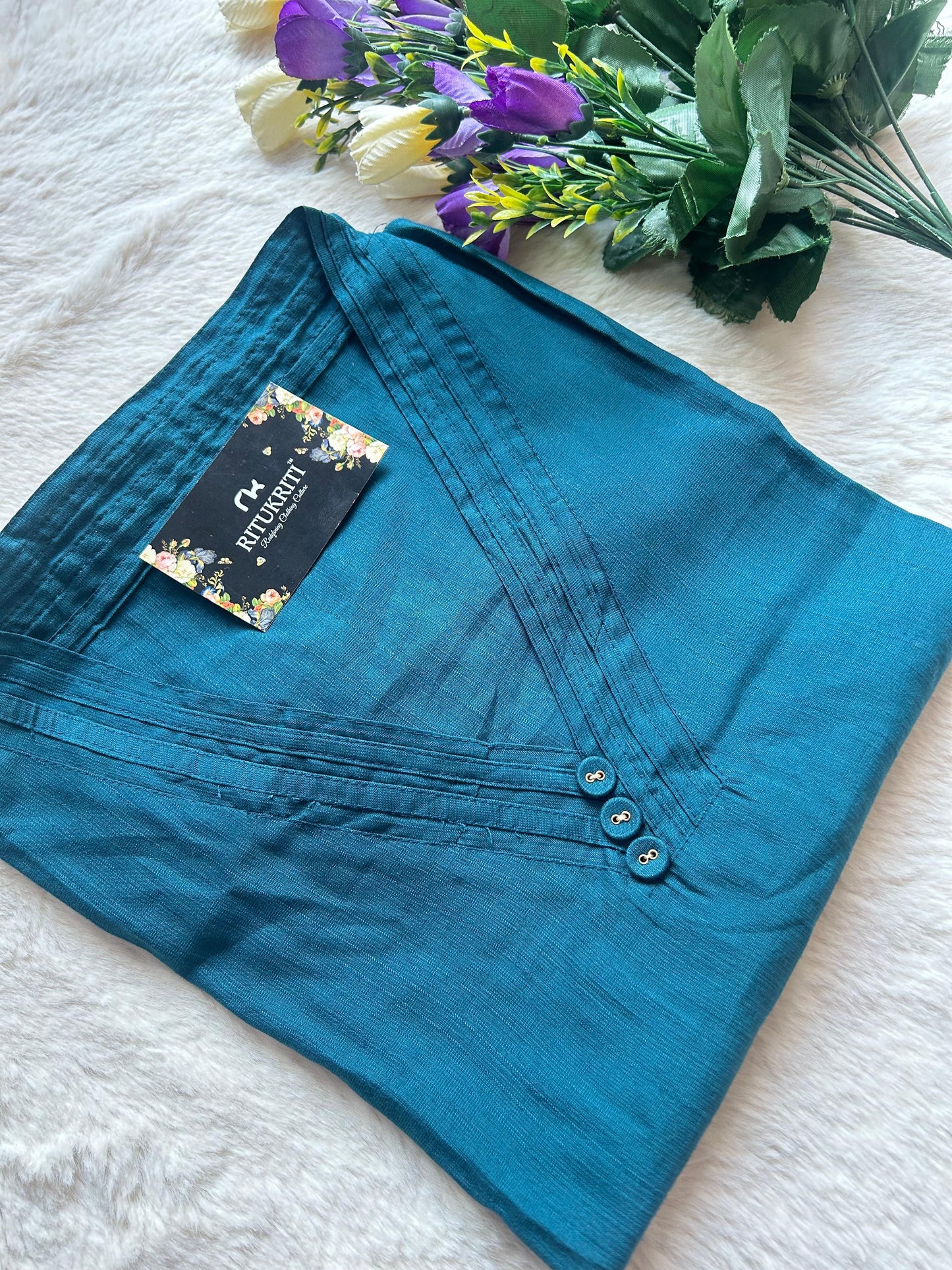 V-NECK LONG COTTON SILK KURTI