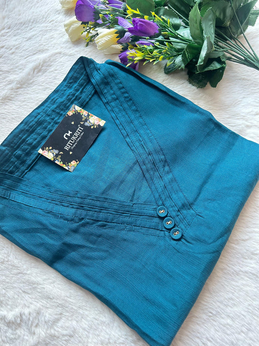 V-NECK LONG COTTON SILK KURTI
