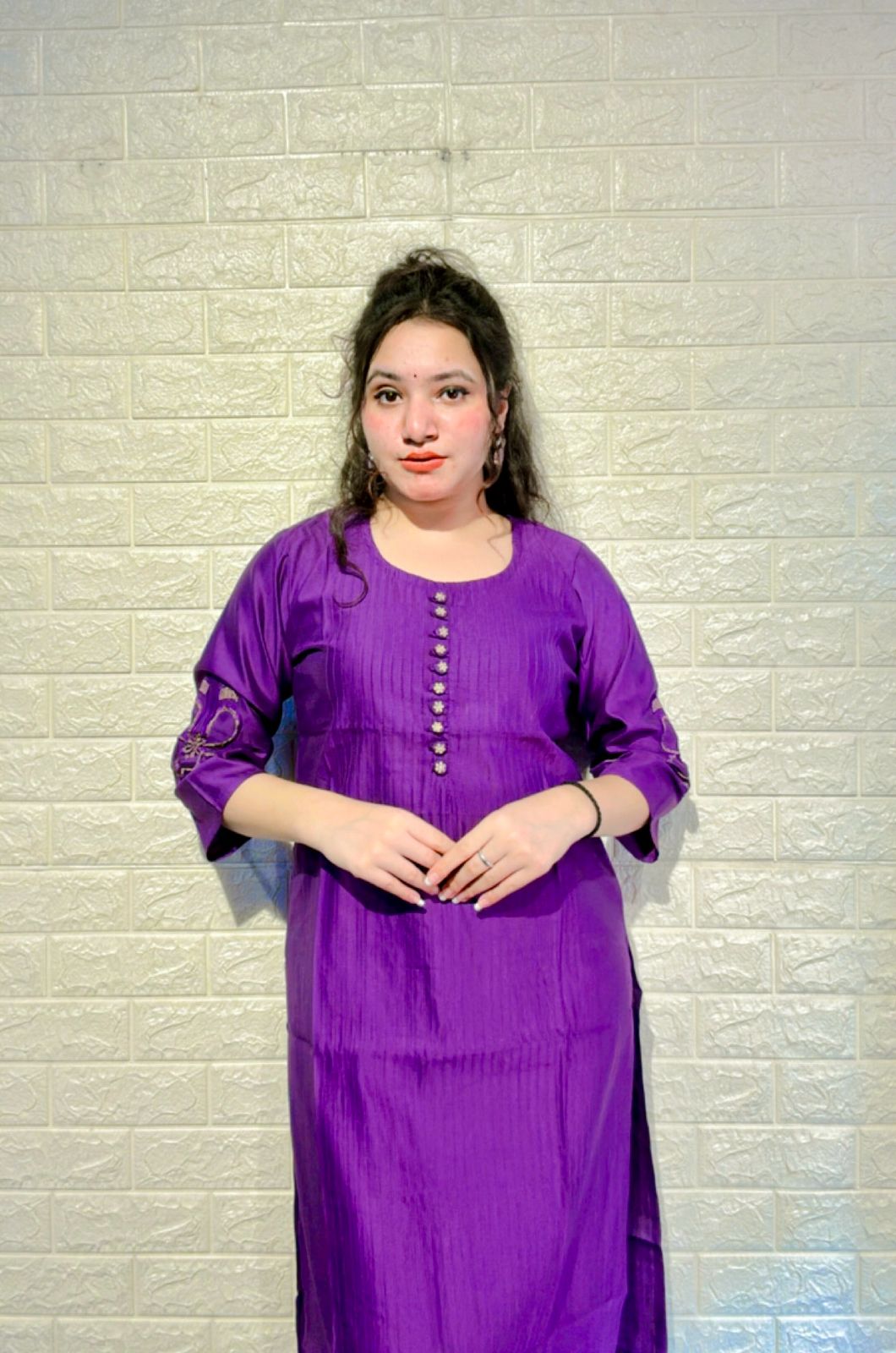 Cotton silk round neck kurti
