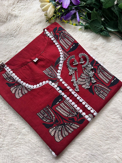 Cotton lace Kurti length 44/45 Arms3/4th