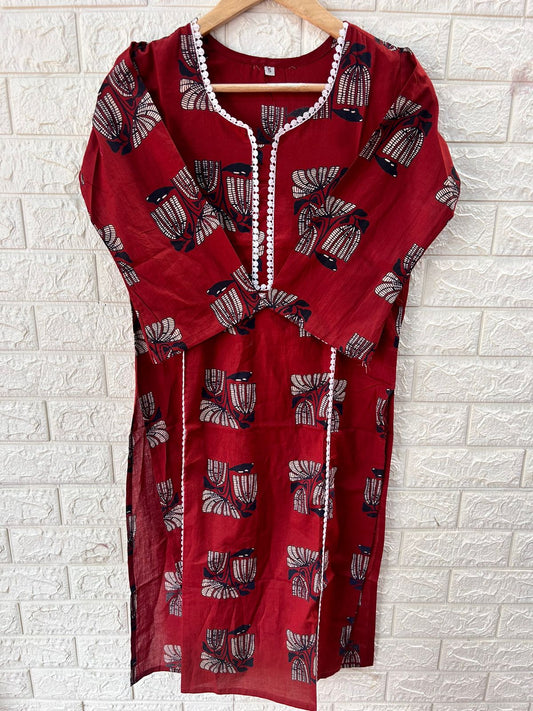 Cotton lace Kurti length 44/45 Arms3/4th