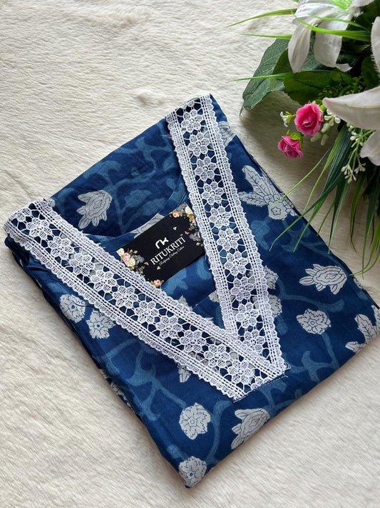 V -neck long cotton kurti