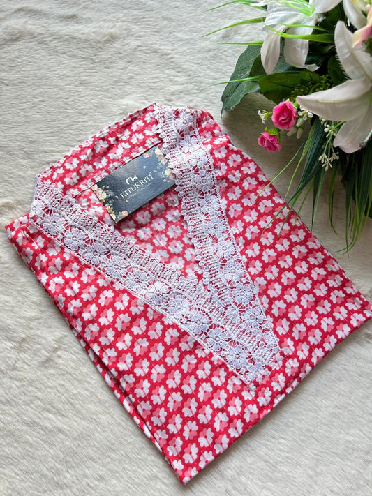 V -neck long cotton kurti