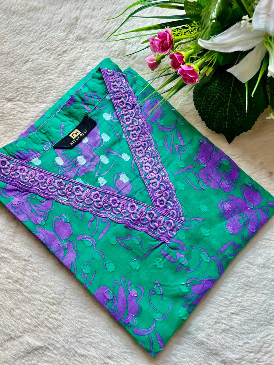 Vneck long dobby kurti