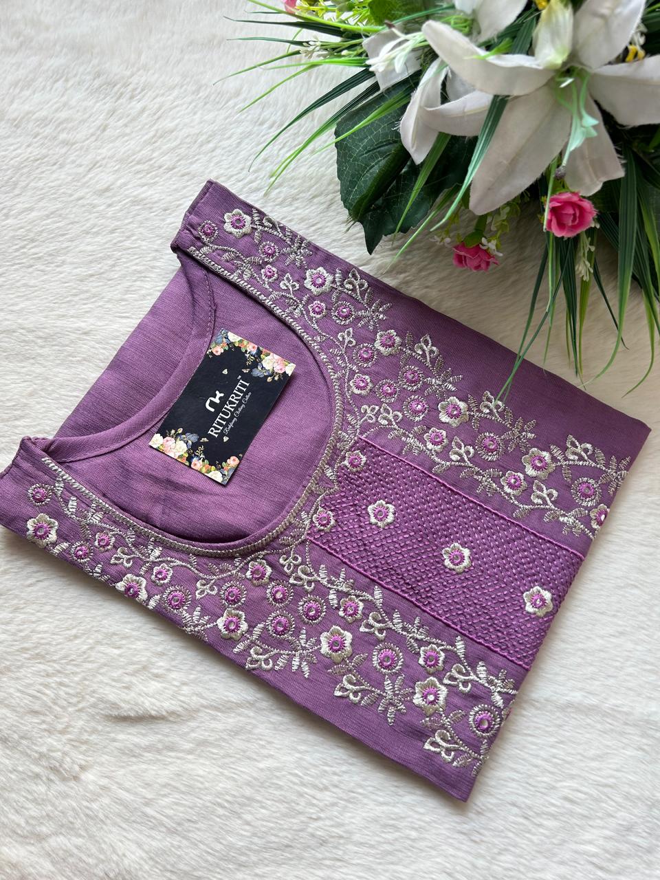 Round neck cotton-silk kurti