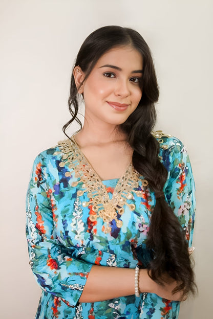 occasion wear embelished v neck kurti
