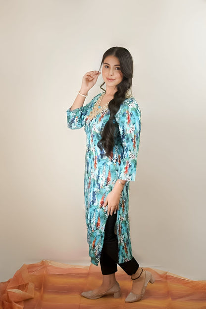 occasion wear embelished v neck kurti
