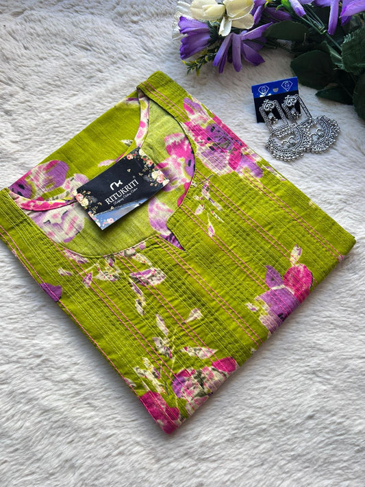 Thread work cotton kurti