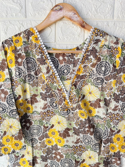 v -neck  cotton kurti