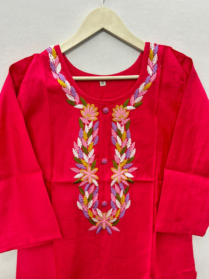 Cotton silk round neck kurti