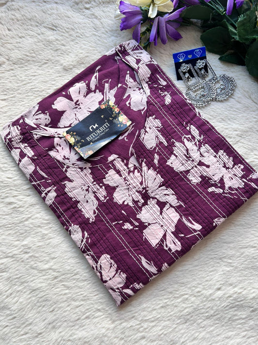 Thread work cotton kurti