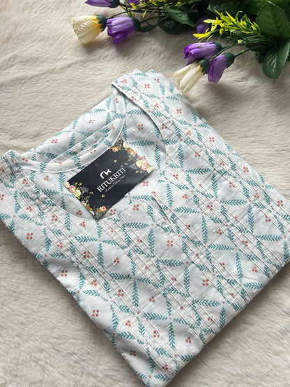 Thread work cotton kurti