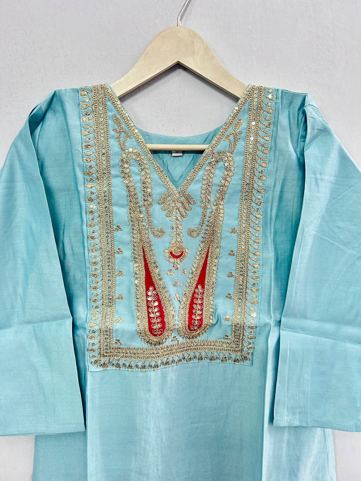 Cotton silk V-neck  kurti