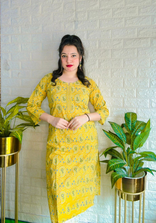 Embroidered neck cotton kurti