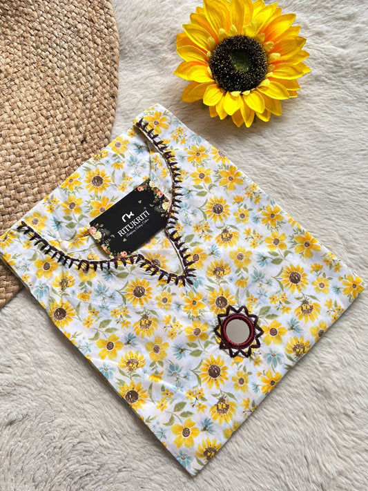 Embroidered neck cotton kurti