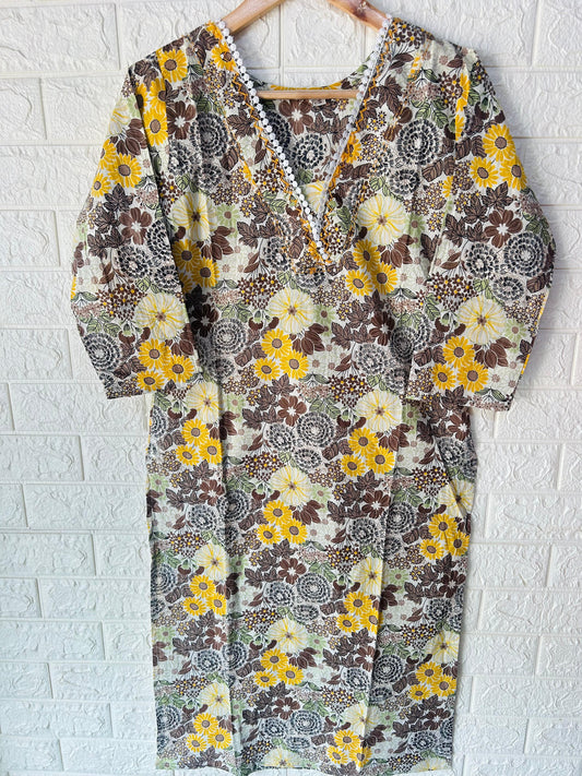 v -neck  cotton kurti