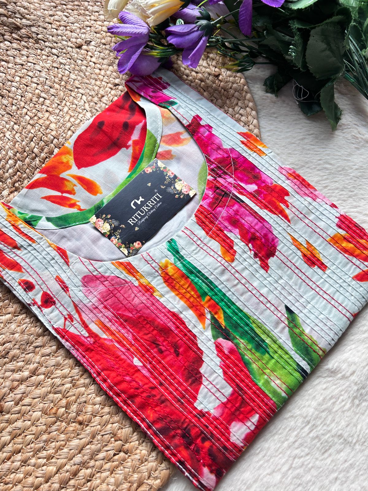 Thread work cotton kurti