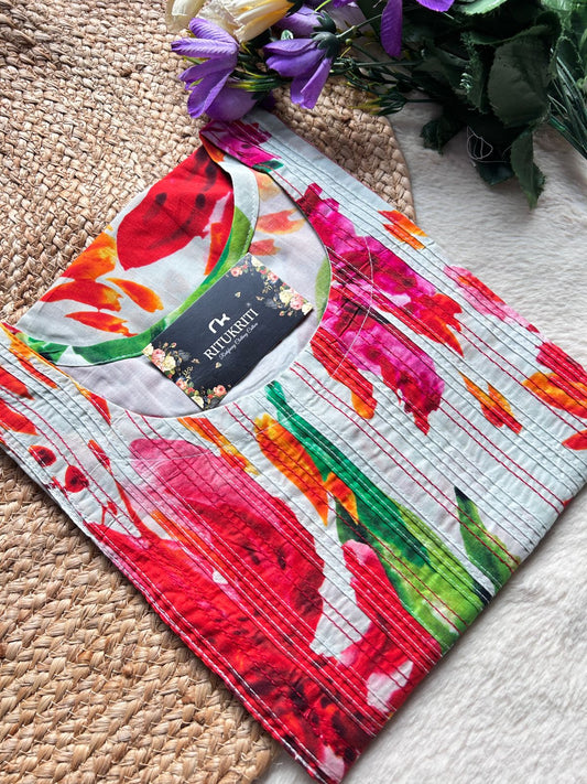 Thread work cotton kurti