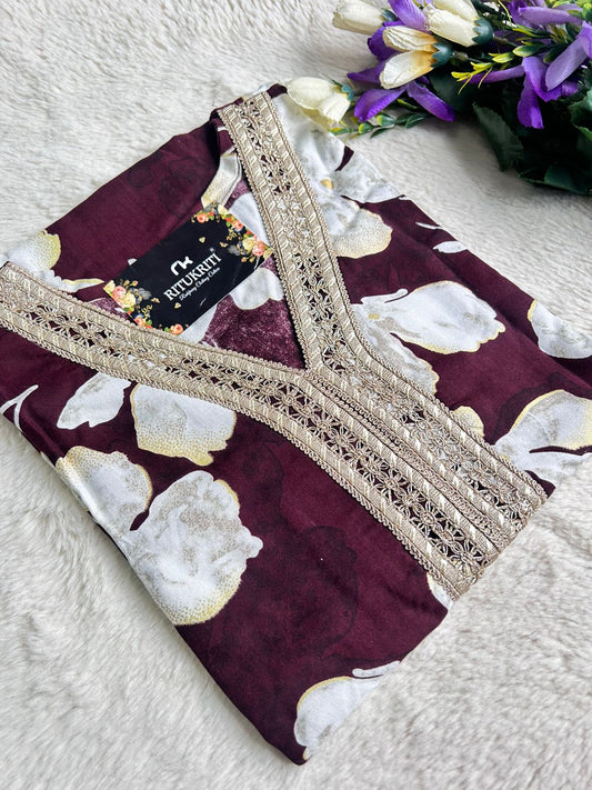 Plus size laced V-neck kurti