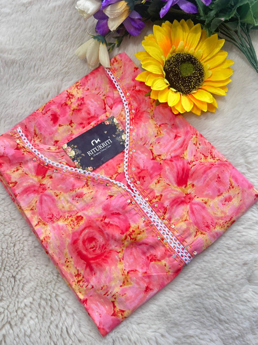 Embellished V-neck Cotton Kurti