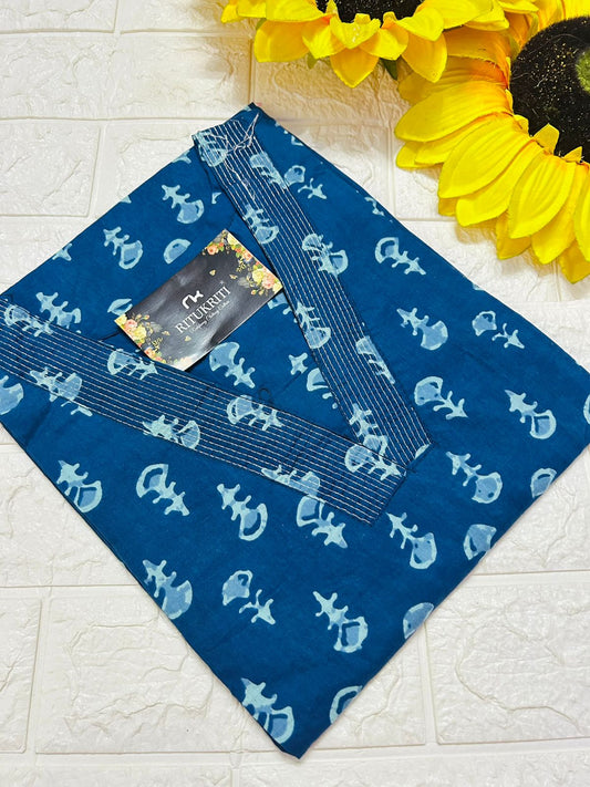 V-neck long cotton kurti